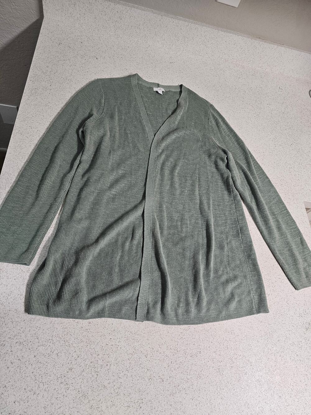 J. Jill Soft Sage Green Open-Front Ribbed Cardigan